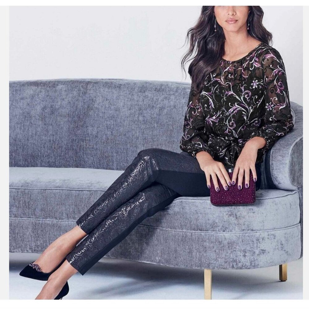 White House Black Market Jacquard Filigree Pattern Skinny Pants #570245891 Sz 6